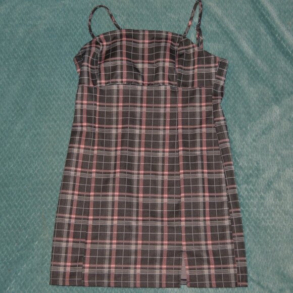 Love Tree | Bodycon Plaid Slip Mini Dress Pink & Black - Picture 1 of 6